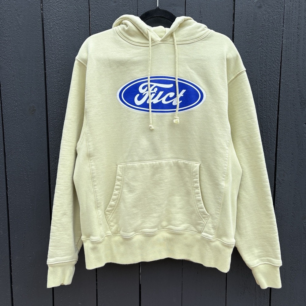 Fuct Oval Ford Parody Hoodie Med Y2k Oversize Streetwear Fleece Retro Pocket USA